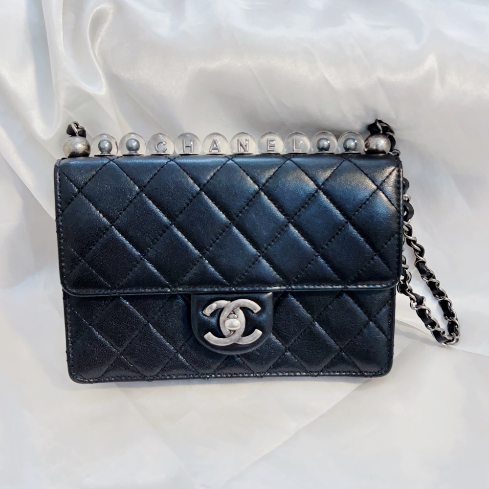 CHANEL Goatskin Quilted Small Chic Pearls Flap Bag